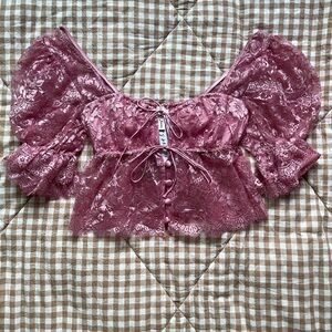 FOR LOVE AND LEMONS Elegant Lace Puff Sleeve Top in Pink